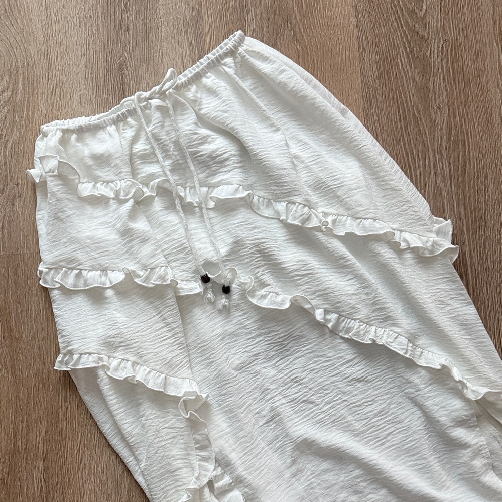 White Ruffle Long Skirt